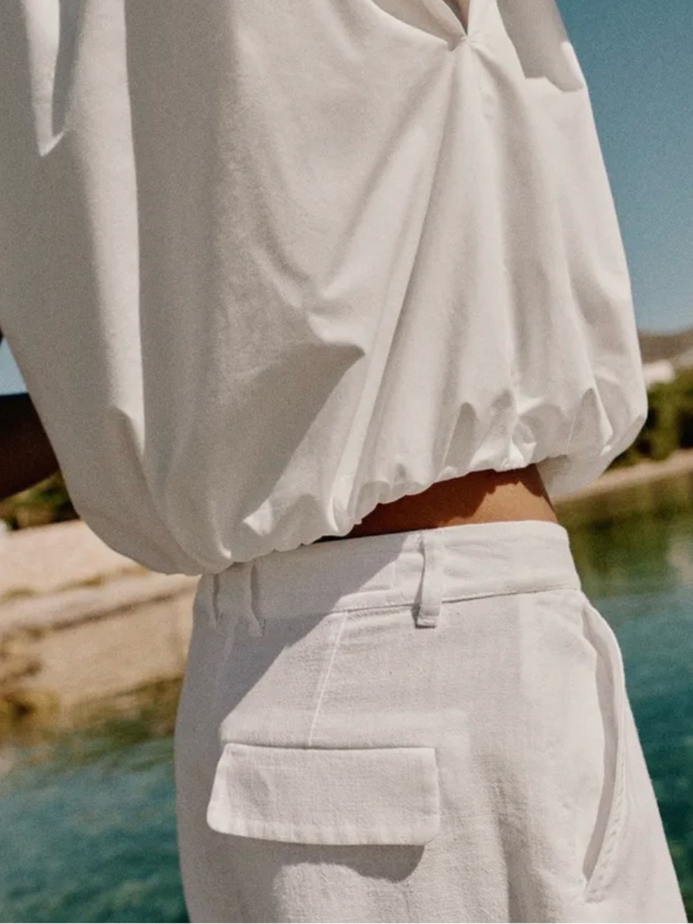 NWT Zara White Sleeveless Button Down Top with Balloon Hem Size XS - Picture 3 of 9
